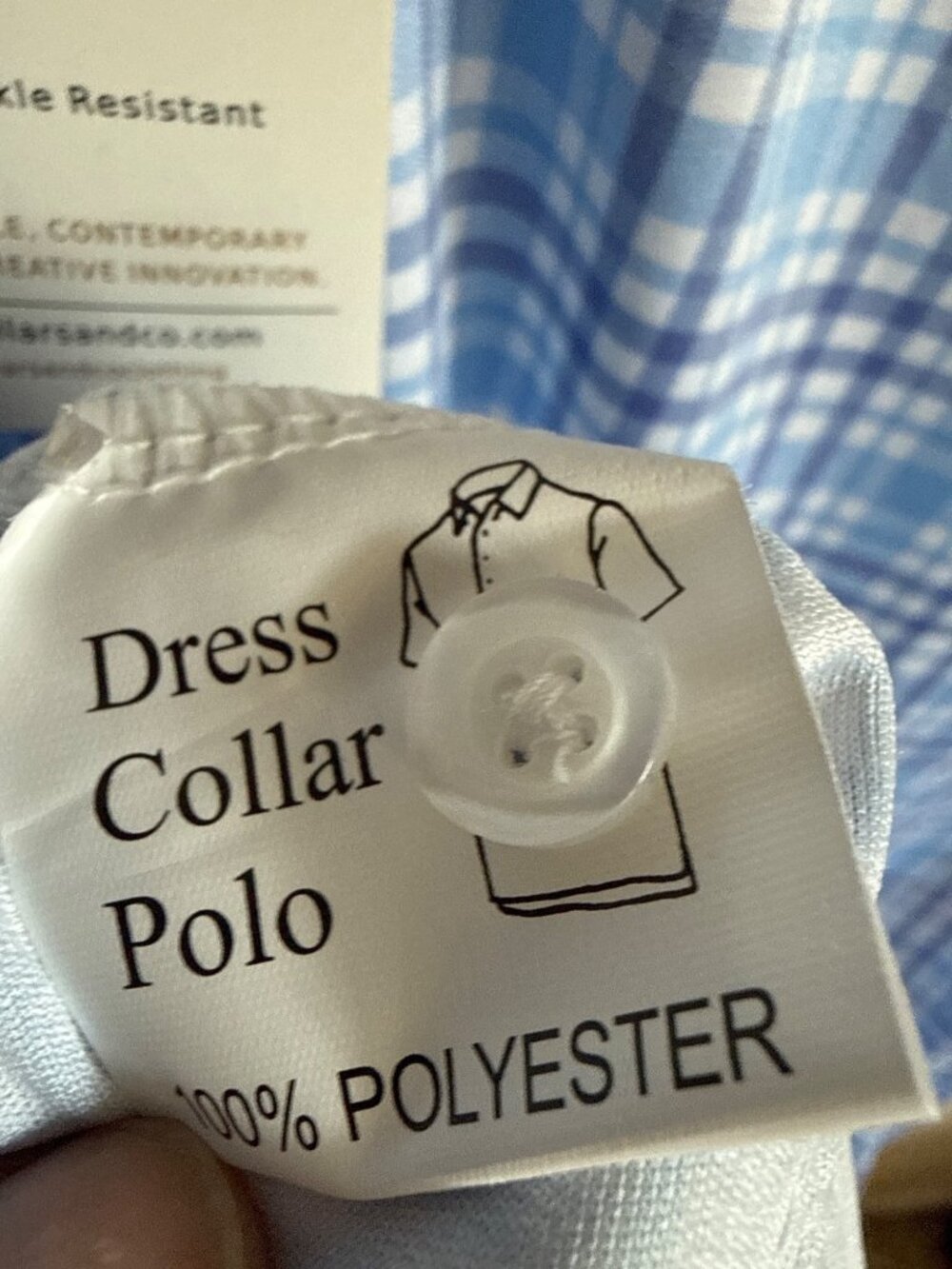 Collars & Co Medium Golf Blue & White Checkere Dress Polo Shirt Wrinkle-Resistan - Picture 7 of 8